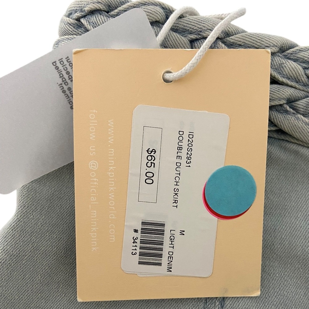 Minkpink‎ NEW Double Dutch Light Wash Denim Mini Skirt Braided Waist Blue Size M - Picture 9 of 9